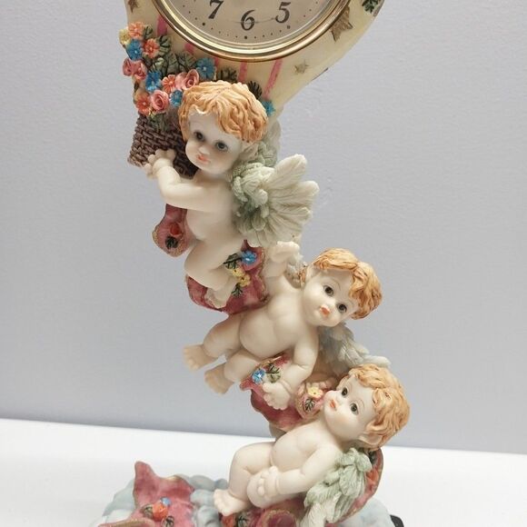 Vintage Elegant Collection Cherub Angel Mantle Clock Ribbon Hot Air Balloon Rare - Picture 5 of 16